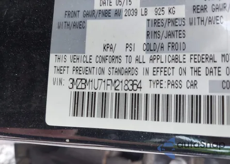 2015 Mazda Mazda3 I Sport z USA, uszkodzony, nr VIN 3MZBM1U71FM218364